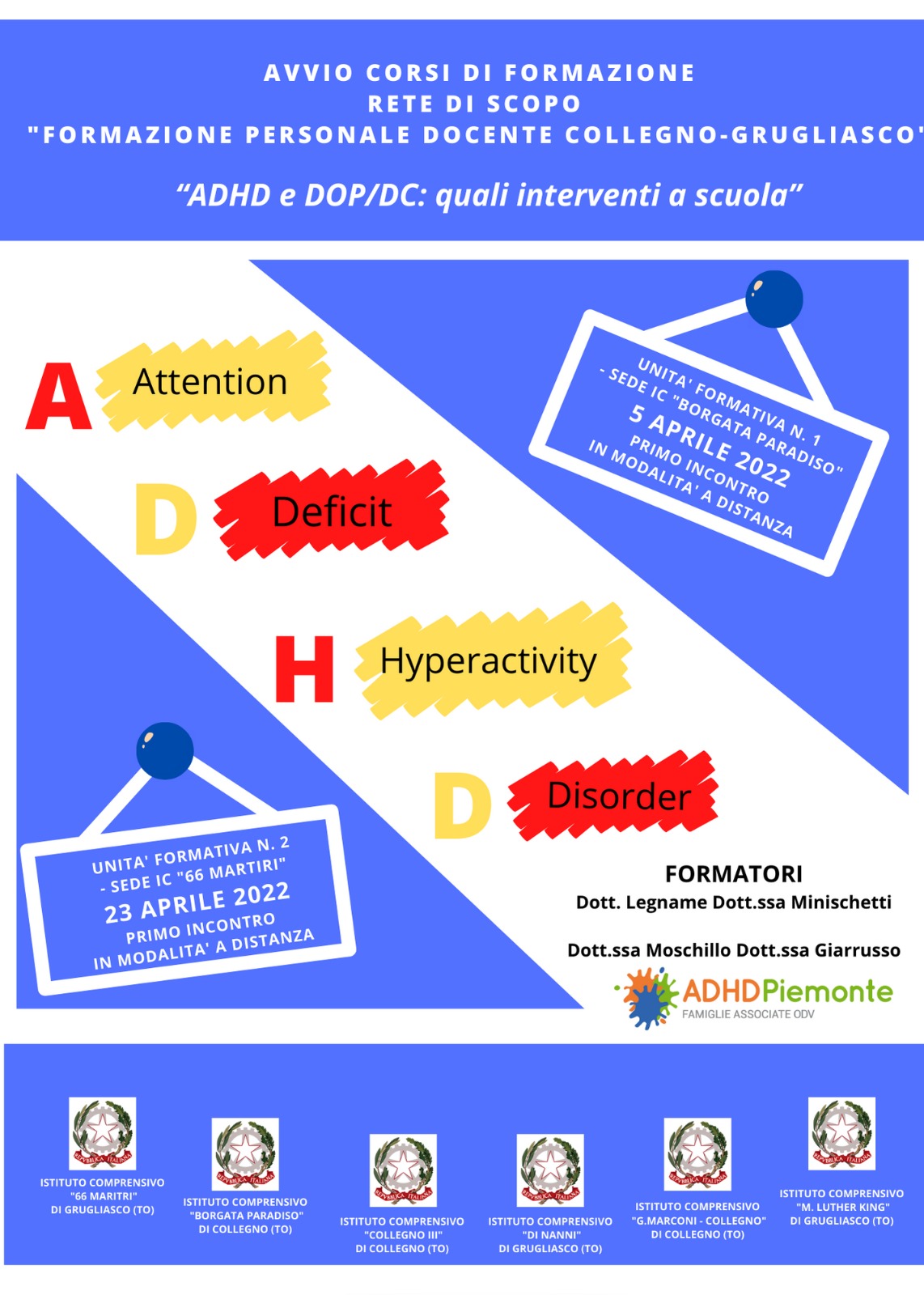 AVVIO CORSI DI FORMAZIONE “ADHD e DOP/DC:  quali interventi a scuola”