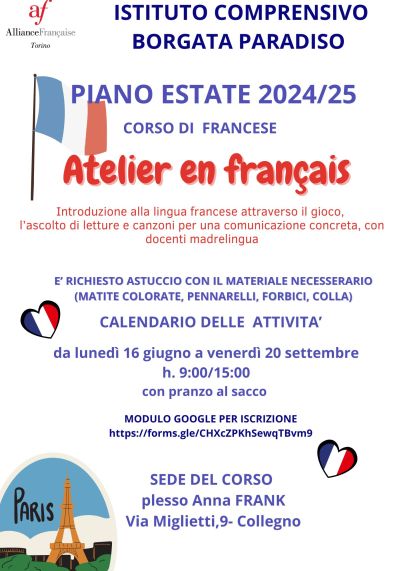 PIANO ESTATE 2025- CORSO DI FRANCESE PER LE CLASSI QUINTE